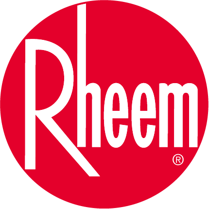 Rheem logo for hot water heaters, providing hot water systems and services on Caloundra